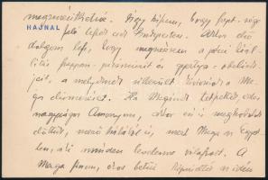 cca 1910-1930 Herczeg Ferenc (1863-1954) író, szerkesztő sorai "Hajnal" feliratú kártyán, feltehetőleg nem teljes szöveg, autográf aláírásával.