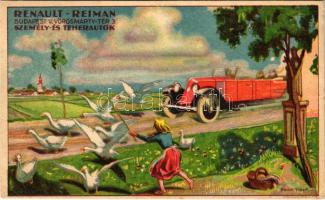 1932 Renault - Reiman személy és teherautók reklámlapja. Budapest Vörösmarty tér 3. Bruchsteiner és fia / Automobile advertisement. s: Pólya Tibor (EK)