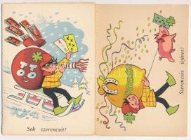 4 db modern Totó-lottó leporello üdvözlőlap, reklámlap / 4 MODERN lottery advertisement cards, greet...