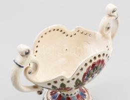 Bozsik Kálmán (1872-1959): Talpas kínáló, mázas kerámia, jelzett, kopással, h: 31 cm, m: 22,5 cm
