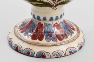 Bozsik Kálmán (1872-1959): Talpas kínáló, mázas kerámia, jelzett, kopással, h: 31 cm, m: 22,5 cm