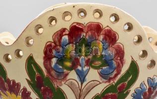 Bozsik Kálmán (1872-1959): Talpas kínáló, mázas kerámia, jelzett, kopással, h: 31 cm, m: 22,5 cm