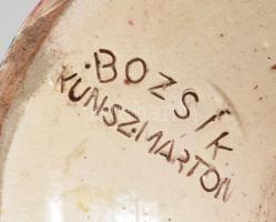 Bozsik Kálmán (1872-1959): Talpas kínáló, mázas kerámia, jelzett, kopással, h: 31 cm, m: 22,5 cm