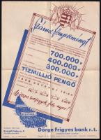 1938 A Dörge Frigyes Bankház osztálysorsjáték dekoratív reklámlapja az 1938. október 15-i húzásról a hozzá tartozó sorsjegy megrendelőlappal, hajtva, jó állapotban