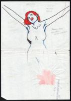 Jelzés nélkül: 4 db pornó grafika vázlat. cca 1980 21x15 cm