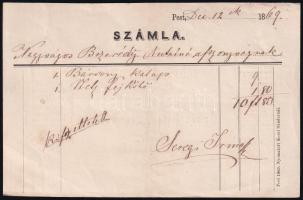 1896 Seregi Irma női piperekereskedő kétoldalas számlája, kitöltve, aláírva
