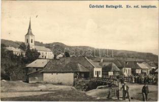 1917 Retteg, Reteag; Református templom, híd / Calvinist church, bridge