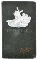 1926-1930 Régi emlékkönyv, bejegyzésekkel, rajzokkal, szélmalmot ábrázoló borítóval, 18,5x11 cm