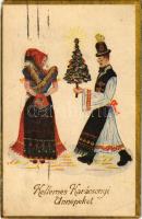 1949 Boldog karácsonyi ünnepeket / Christmas greeting art postcard, Hungarian folklore (EM)