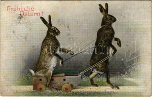 1907 Fröhliche Ostern! / Easter greeting art postcard, rabbits (EB)