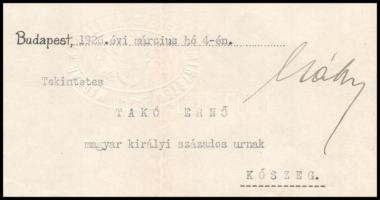 1926 Gróf körösszegi és adorjáni Csáky Károly (1873-1945) tábornok, honvédelmi miniszter saját kezű ...