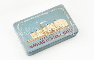 cca 1949 Száz éves a magyar dohányipar, alumínium cigarettatartó doboz, 7×11×1,5 cm