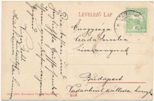 Tátralomnic, Tatranská Lomnica (Magas-Tátra, Vysoké Tatry); Tó részlet az evangélikus templommal. Ku...