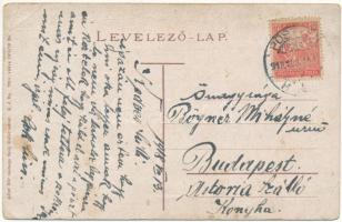 1918 Pöstyén, Piestany; Ferenc József út, üzletek. Adler Mór kiadása / street view, shops (fa)