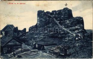 1911 Léva, Levice; várrom. Nyitrai és Társa kiadása / Levicky hrad / castle ruins + "G. BERZENCE - P. NÁNA 87. SZ. B" vasúti mozgóposta bélyegző (fl)