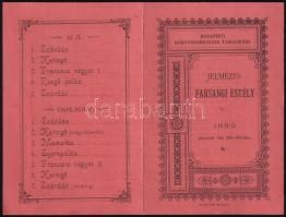 1889 Budapesti Könyvnyomdászok Társasköre Jelmezes farsangi estély programja kis nyomtatvány