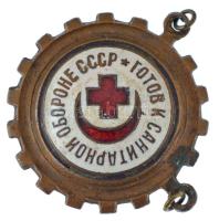 Szovjetunió ~1940. Vöröskereszt / Vörös Félhold zománcozott fém jelvény T:XF,VF lánc hiányzik, csak a medál Soviet Union ~1940. Red Cross / Red Crescent enamelled metal badge C:XF,VF chain missing, only the medal