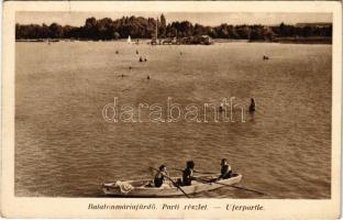 1940 Balatonmáriafürdő, Parti részlet, fürdőzők, evezős csónak (EK)