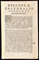 1755 Epistola Pastoralis Episcopa Jauriensis Ragasztott papírgerinccel 38p.