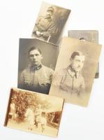 cca 1910-1920 katonaportrék, össz. 6 db fotó és fotólap, egyik kitüntetéssel, másik Bittner Károly budapesti műterméből, többi jelzés nélkül, részben kopott és sérült 8,5x6,5 és 14x8,5 cm közötti méretekben