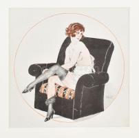 cca 1910 Erotikus grafika, színes nyomat paszpartuban, 23×22 cm