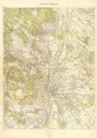 1925 Budapest és környéke, katonai térkép, 1 : 75.000, M. Kir. Állami Térképészet, néhány ceruzás jelöléssel, 62x47 cm