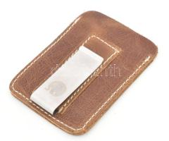 Minimalista bőr pénztárca (igazolvány- / kártyatartó), pénzcsipesszel, barna színű, 9x6,5 cm
