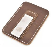 Minimalista bőr pénztárca (igazolvány- / kártyatartó), pénzcsipesszel, sötétbarna színű, 9x6,5 cm