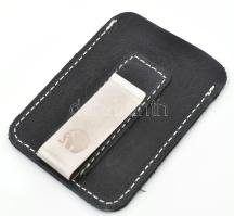 Minimalista bőr pénztárca (igazolvány- / kártyatartó), pénzcsipesszel, fekete színű, 9x6,5 cm