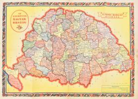 1938 Az ezeréves Magyarország térképe, a hátoldalon Európa 1938 végén, Pesti Hírlap, hajtott, kis folttal, kis hiánnyal, 35,5x51 cm
