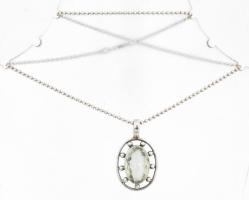 Ezüst (Ag) nyaklánc nagyméretű köves medállal, jelzett, h: 44 cm, bruttó: 13,5 g