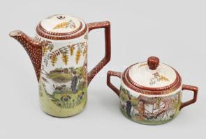 cca 1920-1930 Pirkenhammer Fischer & Mieg gésamintás, kézzel festett/matricás kávés/mokkás készl...