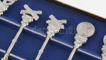 Magyar Honvédség 6 darabos díszkanál szett dobozában, díszítésük jelzi a különböző egységek tevékeny...