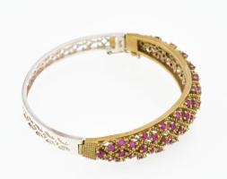 Ezüst (Ag) karkötő szintetikus rubinokkal, jelzett, 5×6 cm, bruttó: 18,6 g