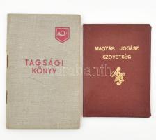 1945-1956 Magyar Postások Országos Szabad Szakszervezete tagsági könyv + Magyar Jogász Szövetség tagsági könyv, mindkettő bélyegekkel