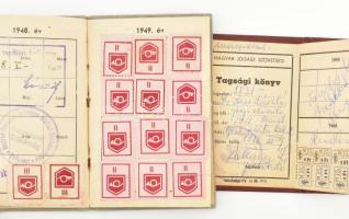 1945-1956 Magyar Postások Országos Szabad Szakszervezete tagsági könyv + Magyar Jogász Szövetség tag...