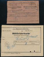 2 db I. világháborús osztrák-magyar vasúti jegy: 1916 Militärfahrkarte, K. k. Österreichische Staatsbahnen + Magyar Királyi Államvasutak katonamenetjegy