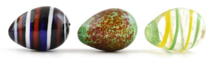 3 db Muranoi üveg tojás. Különfélék, anyagában színezett, hibátlan 33 mm