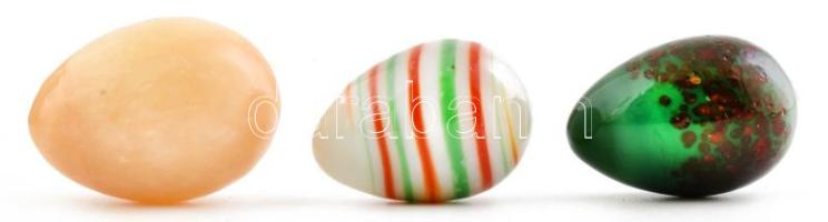 3 db Muranoi üveg tojás. Különfélék, anyagában színezett, hibátlan 33 mm