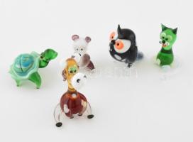 5 db Muránói üveg állatfigura, néhány darabon kis sérülés, kopásokkal, m: 3-10 cm