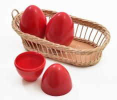 Műanyag húsvéti tojások, szétnyithatóak, 3 db, kosárban, m: 10 cm, 6x12x23 cm