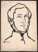 Bardócz Árpád (1882-1938): gróf Leiningen-Westerburg Károly Ágost (1819-1849) honvéd vezérőrnagy, aradi vértanú portréja. Tus, ceruza, papír. Jelzett. 30x21,5 cm.