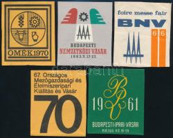 1961-1970 5 db különféle magyar vásáros cigarettásdoboz címke, (BNV, OMÉK)