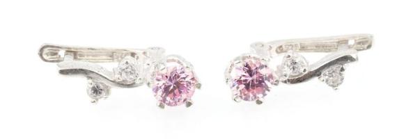 Ezüst (Ag) ékszerszett rózsaszín kővel, gyűrű, medál, fülbevalópár, jelzéssel és jelzés nélkül, brut...