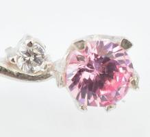 Ezüst (Ag) ékszerszett rózsaszín kővel, gyűrű, medál, fülbevalópár, jelzéssel és jelzés nélkül, brut...