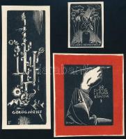 Buday György (1907-1990): 3 db ex libris-se, fametszetek, papír, jelzett a dúcokon-jelzés nélkül, 4x3 cm és 11x4 cm közötti méretben