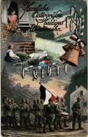 1915 Herzliche Ostergrüße und baldiges Wiedersehn / WWI German military art postcard with Easter greetings and patriotic propaganda (EK)