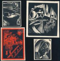 Buday György (1907-1990): 4 db ex libris-se, fametszetek, papír, jelzés nélkül - jelzett a dúcokon, 10x9 cm és 6x5 cm közötti méretben