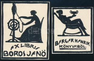 Gergely Sándor (1888-1932): 2 db ex libris-se, linómetszet, papír, jelzés nélkül, 8x7 cm és 6x5 cm közötti méretben