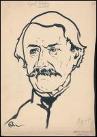 Bardócz Árpád (1882-1938): Gróf széki Teleki László (1811-1861) politikus portréja. Tus, papír. Jelzett. "Politikai Magyarország" Szerkesztősége bélyegzővel. Kissé foltos. 30x21 cm